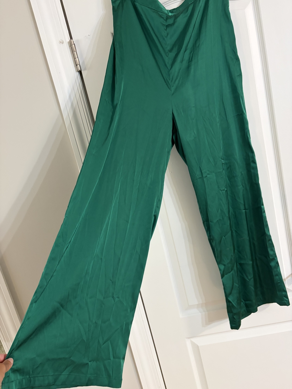 Satin High-Waist Wide-Leg Pants - Emerald Green - Picture 3 of 5